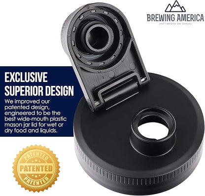 Brewing America Mason Jar Drinking Cup Pint and Half Drinking Lid and Azure 24oz Jar (2, Black)