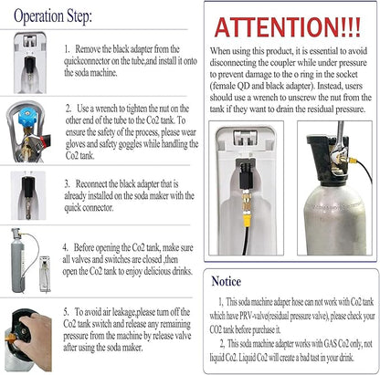 Soda Machine Adapter Hose Connect Your Soda Maker to Large Co2 Tank Directly,Compatible with Jet and Aua Fizz Soda Machines, Not Recommended for Electronic 1 Touch/Terra/Duo/Art Series