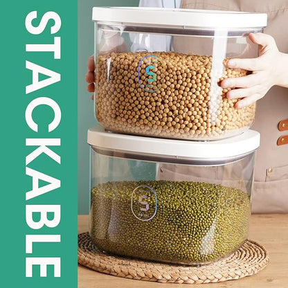 Airtight Rice Container 10 Lbs, Clear Plastic Food Storage Container Bin For Flour Sugar, Dry Food Holder with Easy Locking Lid for Kitchen Pantry Organization and Storage