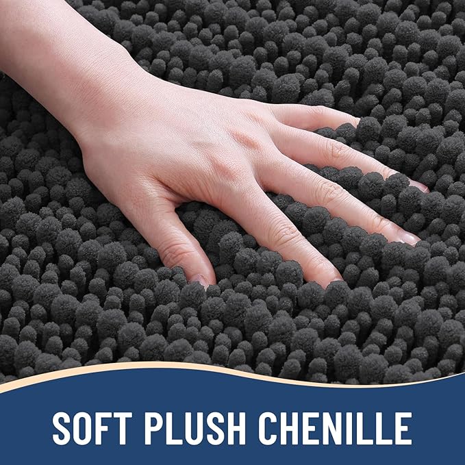 Arotive Luxury Chenille Bathroom Rug Mat, Extra Soft Thick Absorbent Shaggy Bath Rugs, Non-Slip Machine Wash Dry, Plush Bath Mats for Bathroom, Shower and Tub, 44x32, Dark Grey