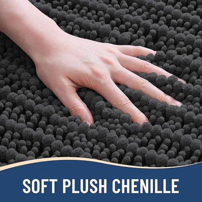 Arotive Luxury Chenille Bathroom Rug Mat, Extra Soft Thick Absorbent Shaggy Bath Rugs, Non-Slip Machine Wash Dry, Plush Bath Mats for Bathroom, Shower and Tub, 60x24, Dark Grey
