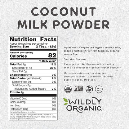 Wildly Organic Coconut Milk Powder 8 Oz Bag - Organic, Dairy-Free, Dry Milk Powder, Unsweetened, Dehydrated, Gluten-Free, Soy-Free, Non-GMO, Kosher, Vegan, 97% Coconut Milk with Zero Fillers | Makes Coconut Milk & Cream by Adding Water, Perfect in Smoo...