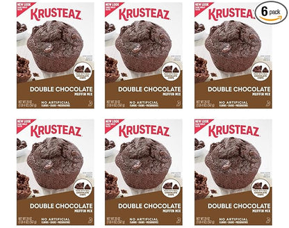 Krusteaz Muffin Mix, Double Chocolate Muffin Mix, Made with Real Chocolate Chips & No Artificial Flavors, Colors or Preservatives, 20 OZ Box (Pack of 6)