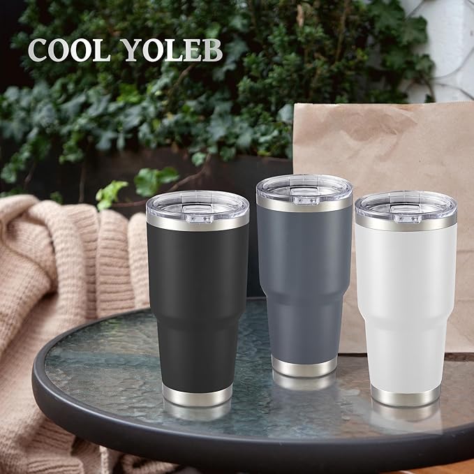 30 oz Tumbler with Lid Stainless Steel Tumblers Bulk Vacuum Insulated Cup Reusable Powder Coated Travel Mug Double Wall Leak Proof Cups Keep Cold Drinks for 12 Hours Gray, Set of 8