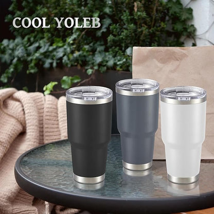 30 oz Tumbler with Lid Stainless Steel Tumblers Vacuum Insulated Cup Reusable Powder Coated Travel Mug Double Wall Leak Proof Portable Cups Keep Cold Drinks for 12 Hours, Gray, 1 Pack