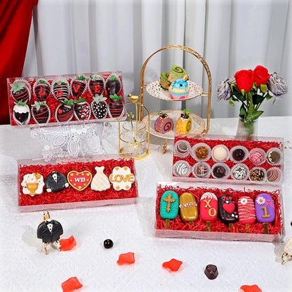24PCS 12x5x2 Inches Clear Treat Boxes for Chocolate Covered Strawberries, Cocoa Bombs, Donuts, Muffins, Pastries, Bakery, Cookie, Macaron, Gift Boxes for Party Favors