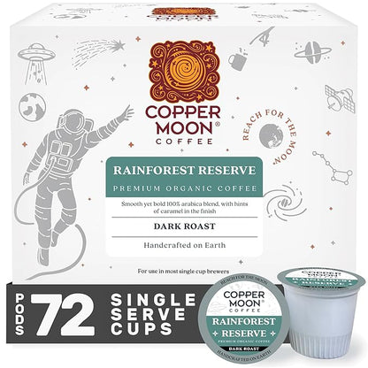 Copper Moon Single Serve Coffee Pods for Keurig K-Cup Brewers, Dark Roast, Rainforest Reserve Blend, 72 Count