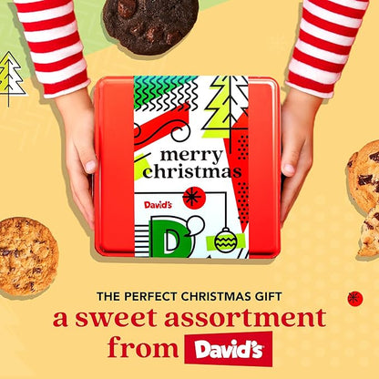 David's Cookies Gourmet and Freshly Baked Merry Christmas Assorted Cookies in a Lovely Tin Gift Box For Your Love Ones, Deliciously Handmade Soft Variety of Cookies - 2 Lbs