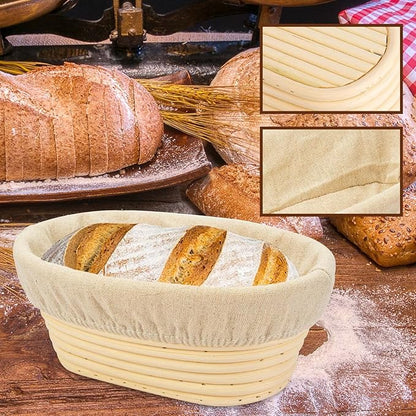 2 PCS 8 inch Oval Long Banneton Brotform Bread Dough Proofing Rising Rattan Basket & Liner for Professional & Home Bakers