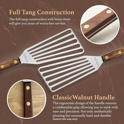 Lamson 3" x 6" Dough (Bench) Scraper and 3' x 6" Chef's Slotted Turner with Walnut Handle - Right-Hand
