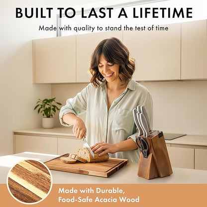 Acacia Wood Cutting Board for Kitchen, Non-Toxic Cutting Board Set of 3, Chopping Boards with Deep Juice Groove for Meat, Cheese & Vegetables - Durable & Double sided with serving Compartments