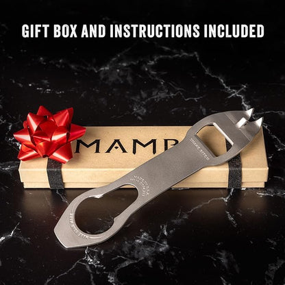 The Mamba Bottle Opener & Bartending Tool – 100% USA-Made, Patented Stainless Steel Bar Key – Flat Bottle Opener for Bartenders, Pour Spout Remover, Church Key Can Punch by Snake Bite
