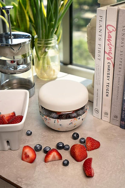 W&P Porter Seal Tight Glass Food Storage Container with Lid, Terrazzo Cream 16oz, Leak & Spill Proof Meal Prep Container, Microwave & Dishwasher Safe, Borosilicate Glass