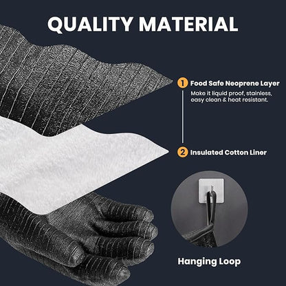 GEEKHOM 18-Inch Heat Resistant Gloves 932°F for BBQ Grilling, Waterproof Long Sleeve Anti-Slip Cooking Gloves – Textured Grip Protection