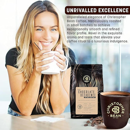 Christopher Bean Coffee - Certified Kosher - Decaf Ground Universal Drip Chocolate Decadence Flavored Coffee| Flavored Coffee with Medium Roast 100% Arabica, No Sugar, No Fats, Non-GMO | 10-Ounce