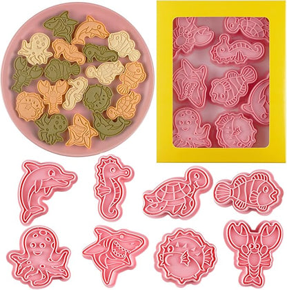 8 Pcs Ocean Cookie Cutters Set Baking Molds 3D Ocean Press type Cookie Cutter for Baking, Fondant, Cheese, and Pastries