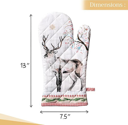 Maison d' Hermine Oven Gloves 100% Cotton Oven Mitt 7" x 13" with Loop Heat Resistant, BBQ, Cooking Gloves, Baking, Grilling, Kitchen, Handling Hot Pans (Pack of 1, Rural Christmas)
