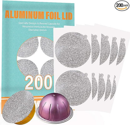 CAPMESSO Aluminum Foils Lids to Reuse Vertuoline Capsules Coffee Pods Compatible with Nespresso VertuoLine Machine 64mm(200/package)