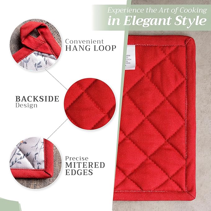 Maison d' Hermine Pot Holders Set 100% Cotton Heat Resistant Potholders 8" x 8" Hot Pads with Loop BBQ, Cooking, Baking, Grilling, Kitchen, Handling Hot Pans (Pack of 2, Fairy Christmas)
