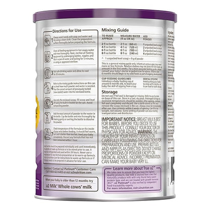 a2 Platinum® Premium Infant Formula for Babies Ages 0-12 Months, Whole Milk Powder-Based Formula with Iron, Nutritionally Complete, Made with Pure and Natural a2 Milk®, 31.7- oz Can