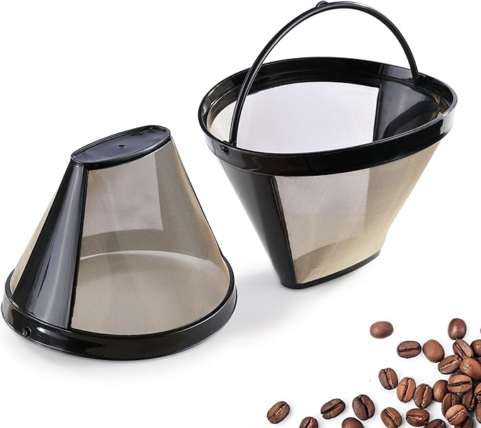 2 Pack Reusable Coffee Filters, Gold Metal Permanent Coffee Filter Basket Replacement for Cuisinart and Ninja Coffee Maker (8-12 Cup), Food-grade and Easy Cleaning
