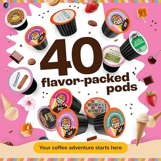 Flavored Coffee Pods Variety Pack for Keurig K Cups Brewers, Assorted Flavored Coffee Sampler, 40 Count