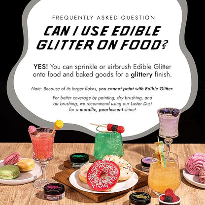 MONÉGASQUE Silver Edible Glitter for Drinks 10g – Silver Edible Glitter for Cakes – Halloween Cupcakes & Cake Decorating Sprinkles – Drink Shimmer Powder for Cocktails – Spray Cakes Decorations
