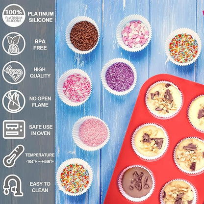 Anaeat Silicone Muffin Pan - 6 Cups Non-Stick Cupcake Molds, Food Grade Silicone Baking Tray for Making Egg Muffin, Cupcake, Quiches, Tart and Desserts, Reusable Muffin Tin Just Pop Out