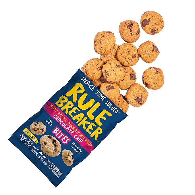 Rule Breaker Vegan & Gluten-Free Cookies | Chocolate Chip Bites | Plant-Based, Dairy, Nut, Soy, Allergen Free, Kosher | Great for School, Lunchbox, Office, Pantry | Soft-Baked, Better-For-You Cookie Bites (Pack of 3)