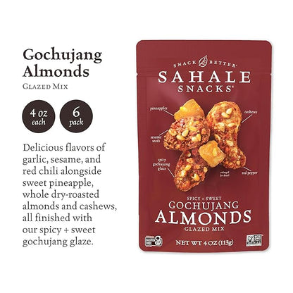 Sahale Snacks Gochujang Almonds Glazed Mix, Kosher, Gluten Free, 4 Ounce (Pack of 6)