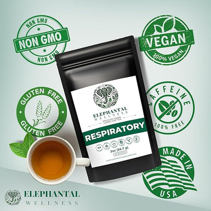Elephantal Wellness Premium Respiratory Herbal Tea | Lung Detox, Mucus Cleanse & Breathing Support with Mullein, Eucalyptus, Thyme & Lungwort | Handmade, Caffeine-Free, Non-GMO Loose Leaf Blend, 2oz, 20 Servings