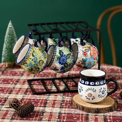 ALMA Handpainted Blue Coffee Mug,Potbelly Ceramic Coffee Mug, Premium Hand Warmer Tea Mug, Microwave & Dishwasher safe-12.85oz(380ml)