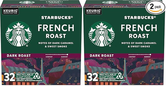 Starbucks Dark Roast K-Cup Coffee Pods — French Roast for Keurig Brewers — 1 box (32 pods) (Pack of 2)