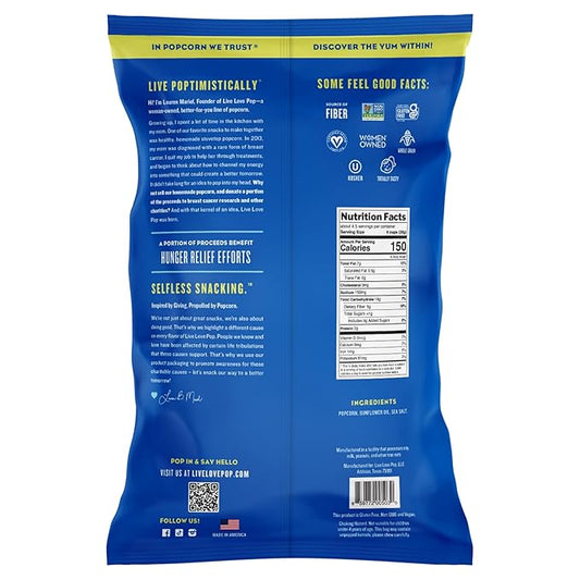 Live Love Pop Sea Salt Flavored Gourmet Popcorn, 4.4 Oz (Pack of 6), Healthy Snack, Gluten Free, Vegan & Non-GMO, Mission Driven Munchies
