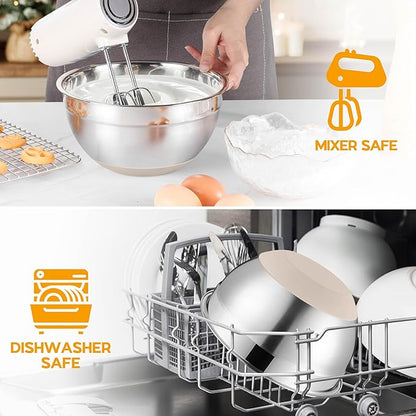 Mixing Bowls with Lids Set of 6, Large Metal Nesting Mixing Bowls, Stainless Steel Non-Slip Salad Bowl Khaki – Size 1, 1.5, 2, 2.6, 3.5, 7QT