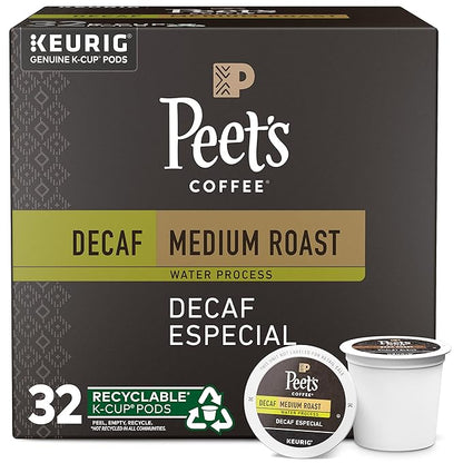 Peet's Coffee, Medium Roast Decaffeinated Coffee K-Cup Pods for Keurig Brewers - Decaf Especial 32 Count (1 Box of 32 K-Cup Pods)