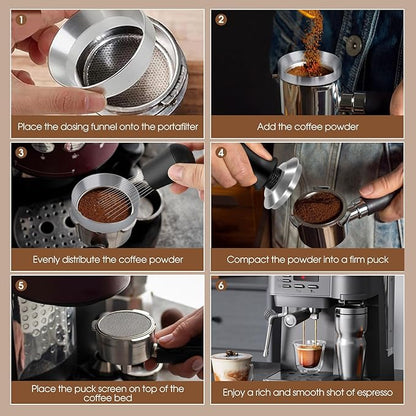 51mm Espresso Accessories Kit, Spring Loaded Calibrated Tamper, WDT Tool and Dosing Funnel Set Fits Espresso Coffee Machines and 51 mm Portafilters