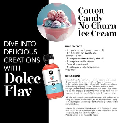 Dolce Flav Cotton Candy Extract 2 oz – Kosher, Sugar-Free, Concentrated Carnival-Style Flavoring for Baking, Frostings & Drinks, Includes Measured Dropper