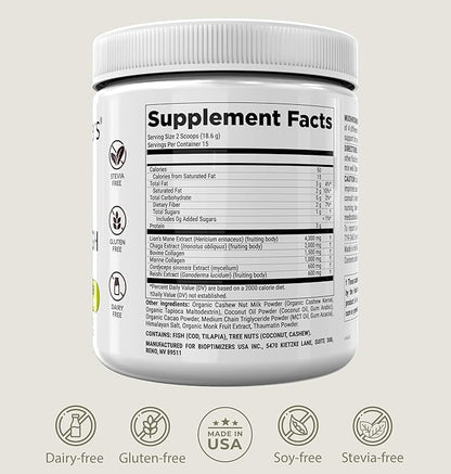 BIOptimizers Mushroom Coffee Alternative – Chocolate Drink – Lion’s Mane, Chaga, Reishi + Collagen Peptides for Focus, Energy & Gut Health – Adaptogenic Mushrooms & MCT Powder – 15 Servings