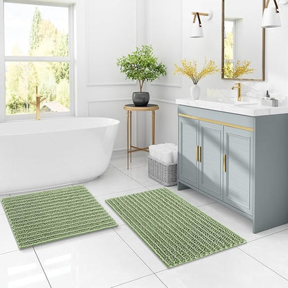 Arotive Luxury Chenille Bathroom Rug Mat, Extra Soft Thick Absorbent Shaggy Bath Rugs, Non-Slip Machine Wash Dry, Plush Bath Mats for Bathroom, Shower and Tub, 45x27, Sage Green