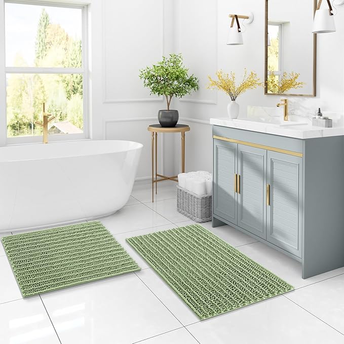 Arotive Luxury Chenille Bathroom Rug Mat, Extra Soft Thick Absorbent Shaggy Bath Rugs, Non-Slip Machine Wash Dry, Plush Bath Mats for Bathroom, Shower and Tub, 44x32, Sage Green