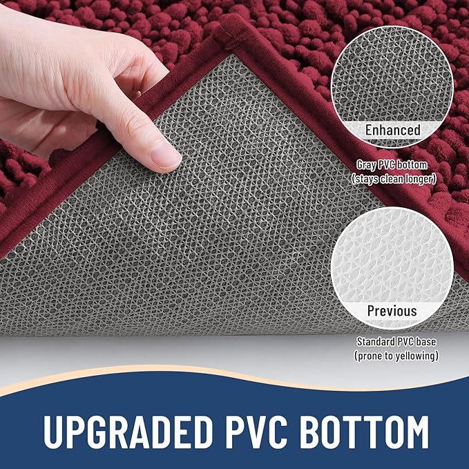 Arotive Luxury Chenille Bathroom Rug Mat, Extra Soft Thick Absorbent Shaggy Bath Rugs, Non-Slip Machine Wash Dry, Plush Bath Mats for Bathroom, Shower and Tub, 54x24, Burgundy