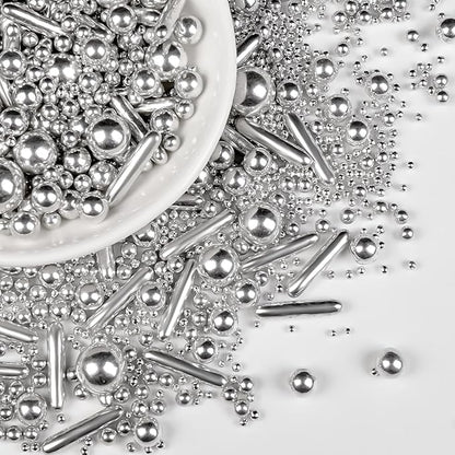 Silver Pearl Rods Sprinkles, Edible Sugar Candy Mix Size, 150g/5.29oz, Baking Cake Decoration, Food Grade, Cake Toppers, Easter, Celebration, Wedding Party Supplies
