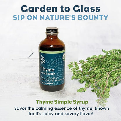 Bluestem Botanicals Organic Thyme Simple Syrup, 8 oz, Cocktail and Mocktail Mixer for Drinks, Non-Alcoholic