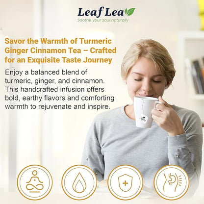 LeafLea 160 Ginger Turmeric Tea Bags, 100% Natural & Pure Herbal Tea Blend of Turmeric Ginger Tea with Cinnamon, Turmeric Tea Supports Digestion & Immunity, Caffeine-Free, No Sugar, Non-GMO