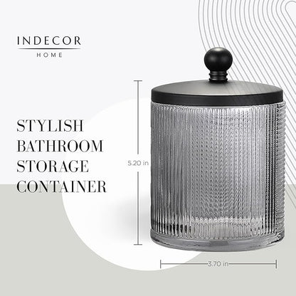Glass Jar with Metal Lid for Bathroom Organization, Clear Apothecary Jar for Cotton Balls, Q Tips, and Small Accessories, Stylish Bathroom Storage Container Grey, Black