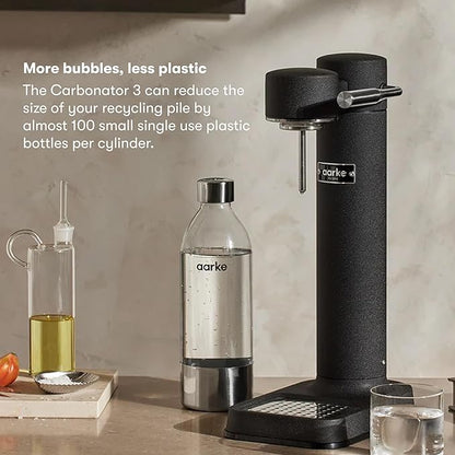 Aarke Carbonator lll with CO2 Cylinder, Sparkling & Carbonation Water Machine, Stainless Steel with PET BPA-Free Reusable Bottle Volume 1L/34 fl oz (Matte Black)