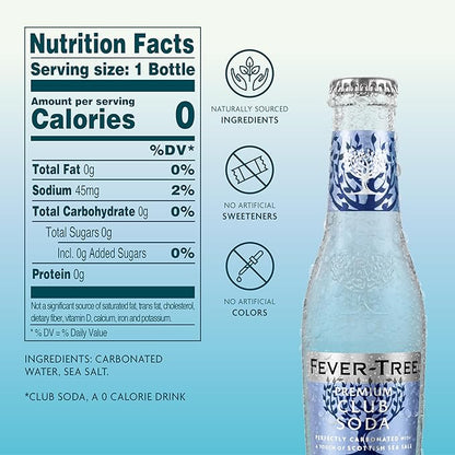 Fever-Tree Premium Club Soda, No Artificial Sweeteners, Flavourings or Preservatives, 6.8 Fl Oz (Pack of 24), Clear (A500115)