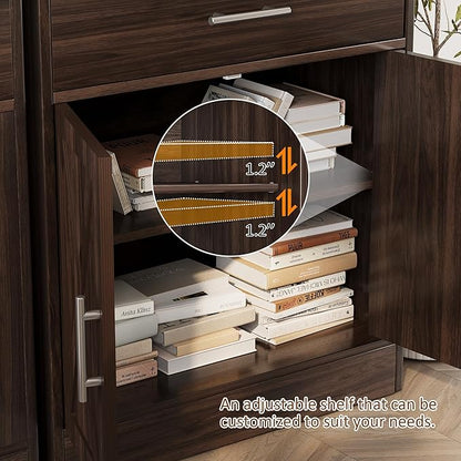 Vongrasig 32" Modern Sideboard Buffet Cabinet With Storage, Adjustable Shelf, Wood Farmhouse Coffee Bar Table for Kitchen, Dining Room, Rustic Brown