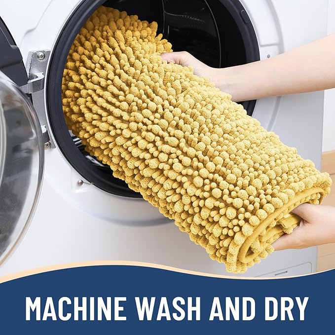 Arotive Luxury Chenille Bathroom Rug Mat, Extra Soft Thick Absorbent Shaggy Bath Rugs, Non-Slip Machine Wash Dry, Plush Bath Mats for Bathroom, Shower and Tub, 30x17, Yellow